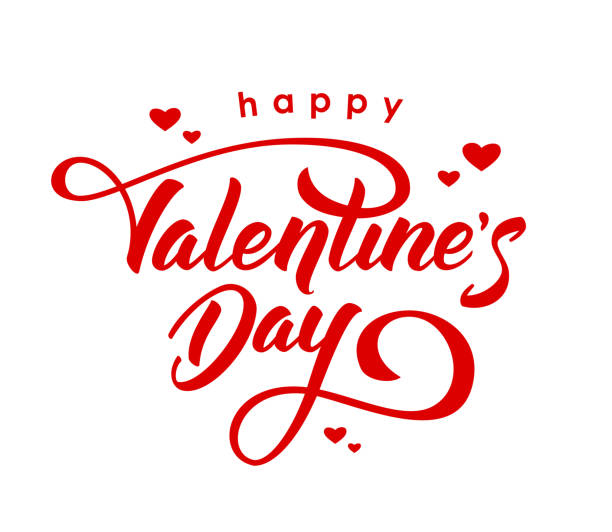 Vector+illustration.+Hand+drawn+elegant+modern+brush+lettering+of+Happy+Valentines+Day+with+hearts+isolated+on+white+background.